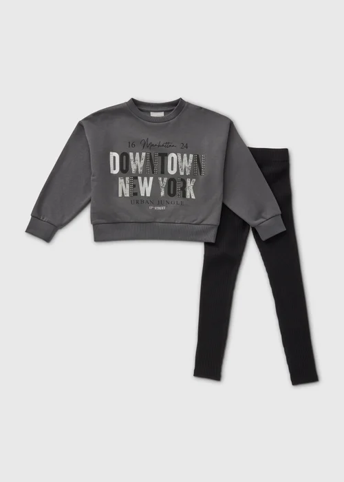 Girls Grey NYC Top & Legging Set (7-15yrs) - Age 7 Years Image 1