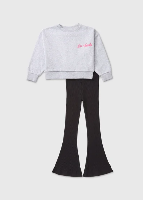 Girls Grey LA Sweatshirt & Leggings Set (7-15yrs) - Age 7 Years Image 1