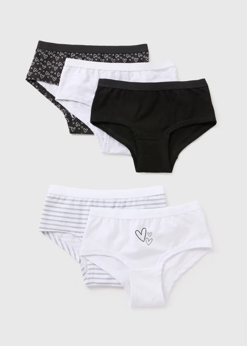 5 Pack Girls Multicolour Heart Hipsters (6-13yrs) - 6-7 Yrs Image 1