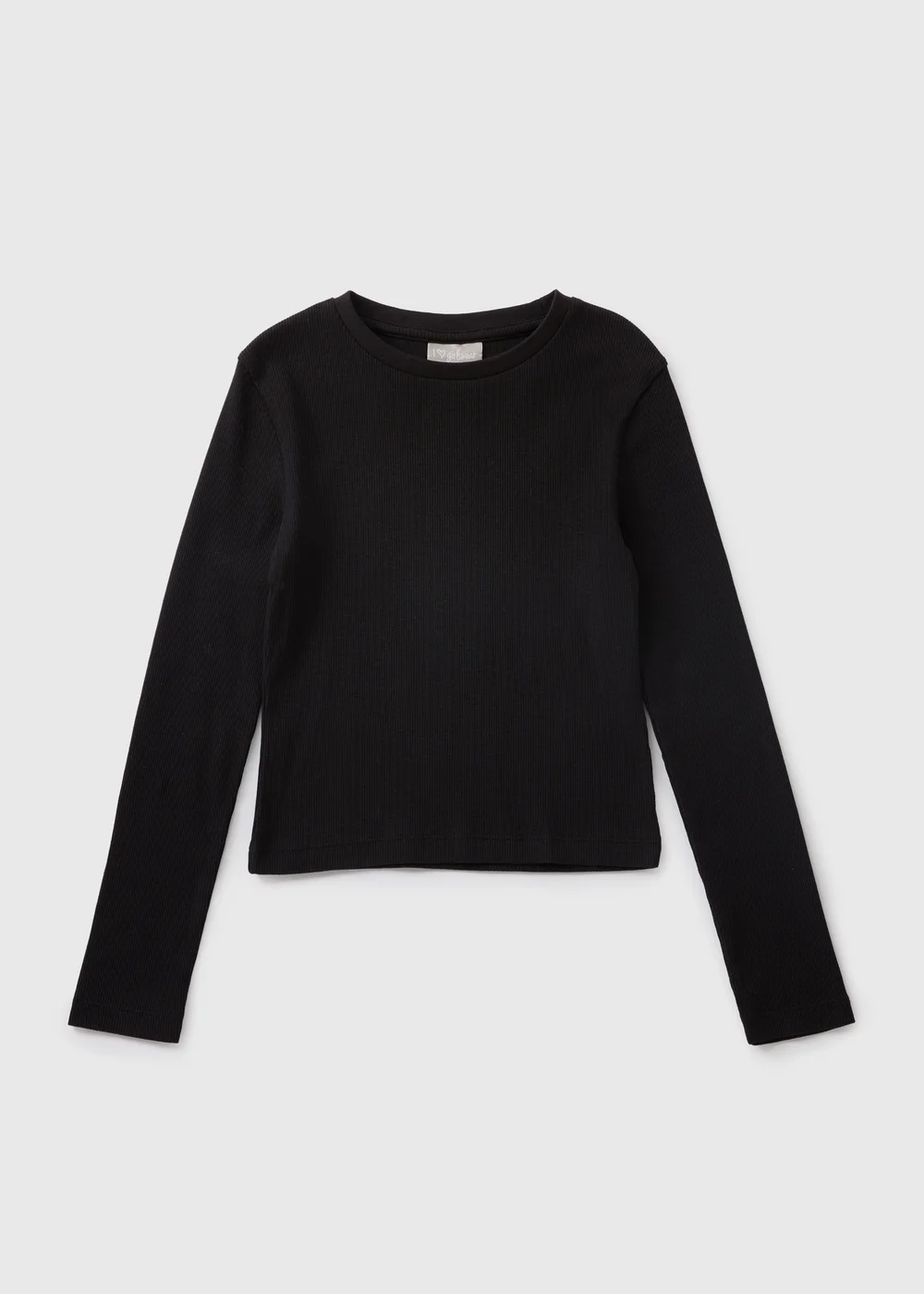 Girls Black Ribbed Long Sleeve Top (7-15yrs) - 7 Yrs Image 1