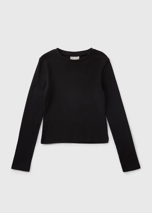 Girls Black Ribbed Long Sleeve Top (7-15yrs) - 7 Yrs Image 1