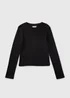 Girls Black Ribbed Long Sleeve Top (7-15yrs) - 7 Yrs Image 1