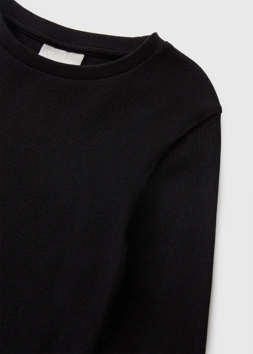 Girls Black Ribbed Long Sleeve Top (7-15yrs) - 7 Yrs Image 2