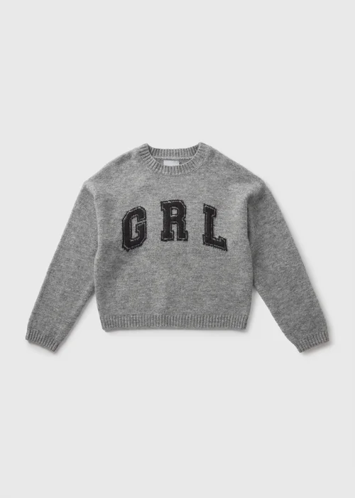 Girls Grey Knit GRL Jumper (7-15yrs) - 7 Yrs Image 1
