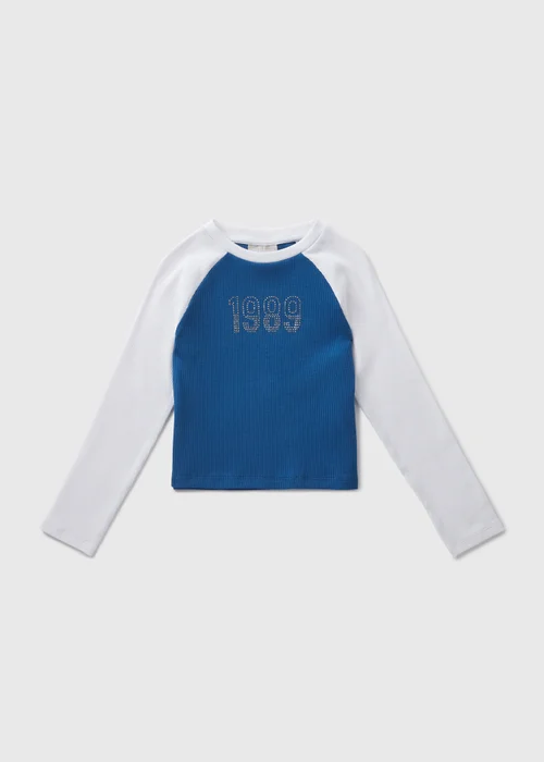 Girls Blue 1989 Ringer Long Sleeve Top (7-15yrs) - 7 Yrs Image 1