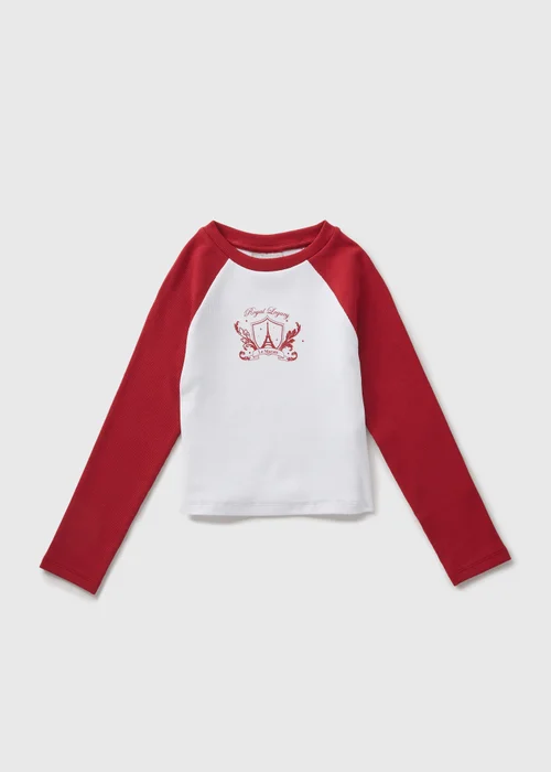 Girls White Paris Ringer Long Sleeve Top (7-15yrs) - Age 7 Years Image 1