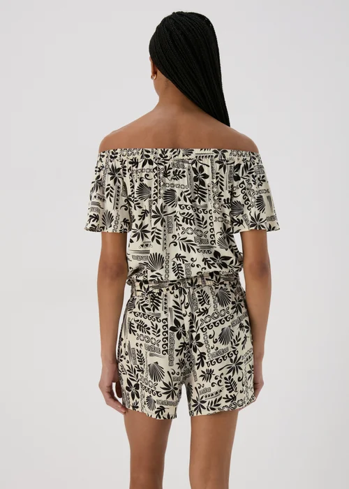 Black Mono Motif Viscose Shorts - 8 Image 2