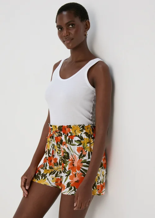 Orange & Green Floral Viscose Shorts - 8 Image 1