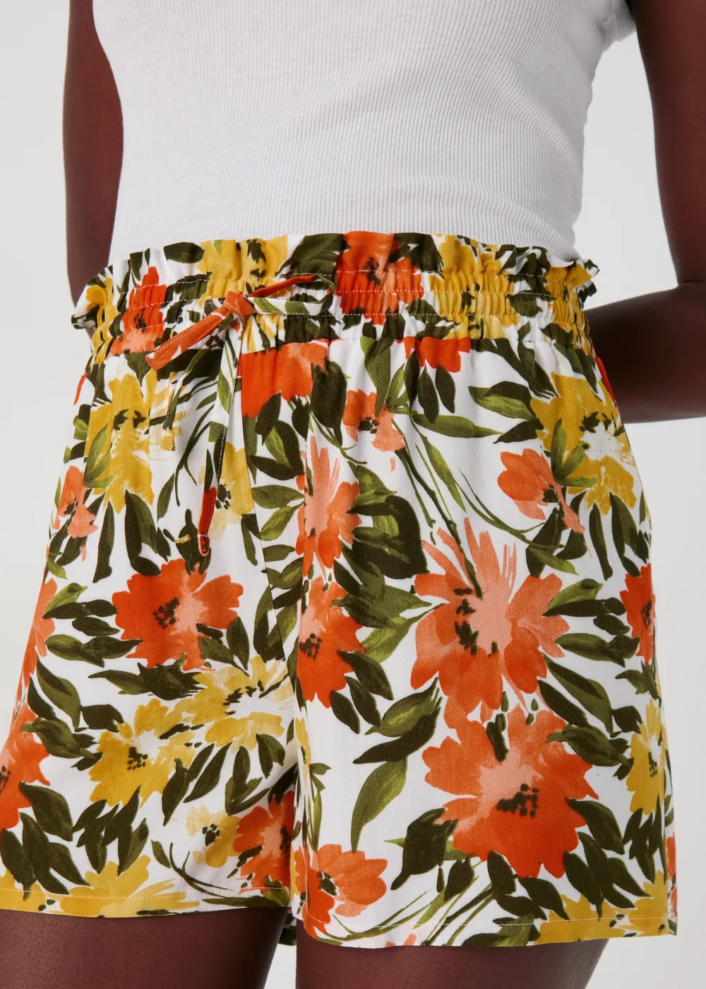 Orange & Green Floral Viscose Shorts - 8 Image 3
