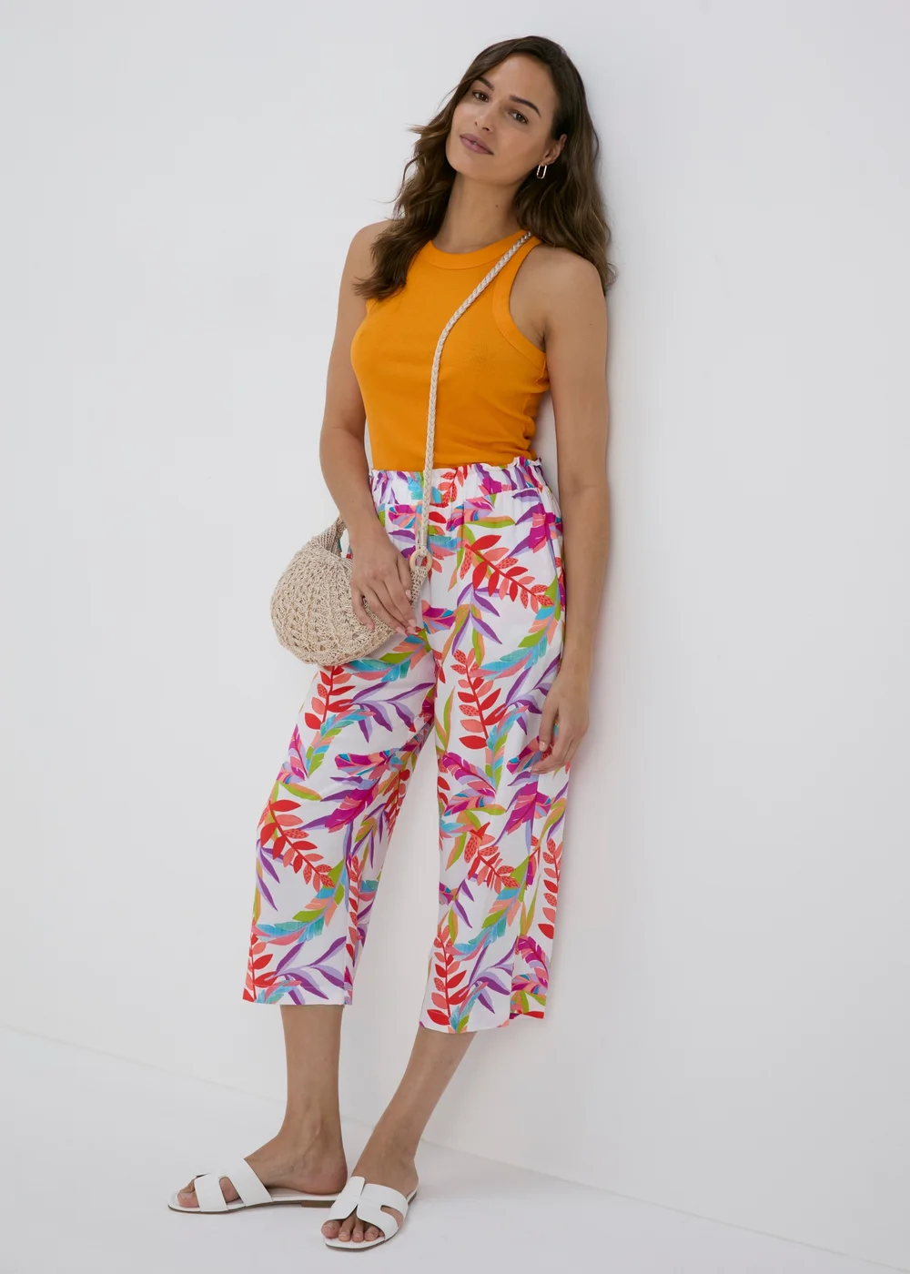 Multicolour Neon Palm Viscose Wide Leg Trousers - Size 8 Image 4