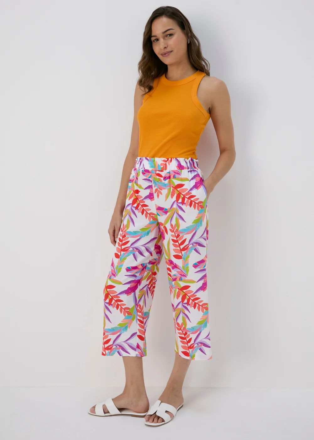 Multicolour Neon Palm Viscose Wide Leg Trousers - Size 8 Image 1