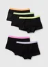 5 Pack Girls Black Neon Trim Hipsters (6-13yrs) - Age 6 - 7 Years Image 1
