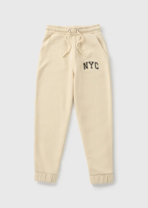 Girls Cream NYC Slogan Joggers (7-15yrs) - 8 Yrs Image 1