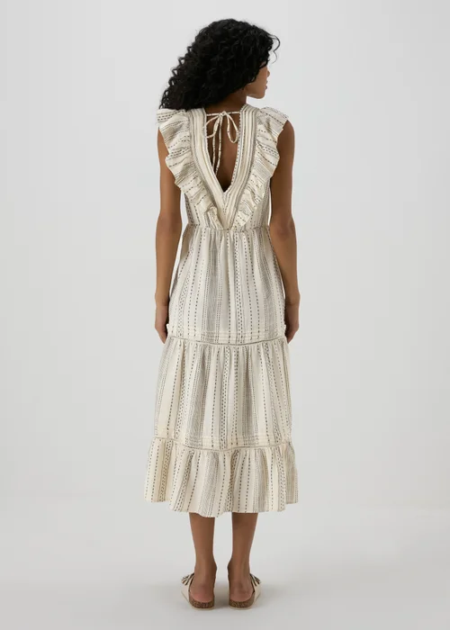 Cream Dobby Stripe Frill Midi Dress - 8 Image 2