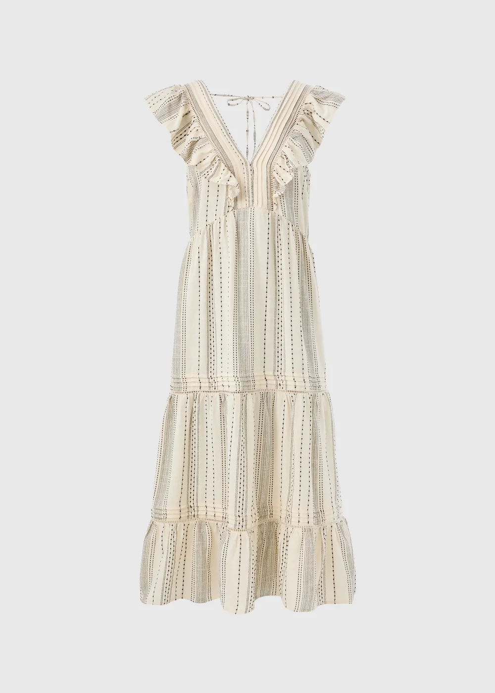Cream Dobby Stripe Frill Midi Dress - 8 Image 5