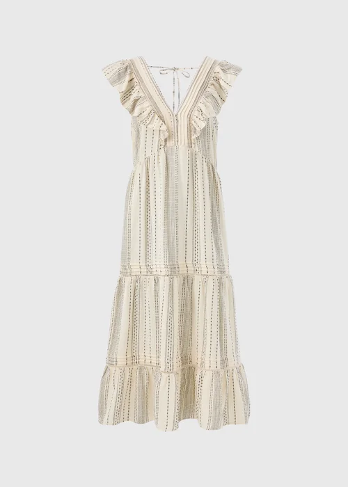Cream Dobby Stripe Frill Midi Dress - 8 Image 5