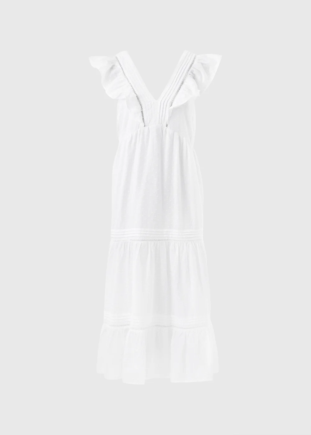 White Spot V-Neck Frill Midi Dress - 8 Image 5