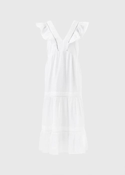 White Spot V-Neck Frill Midi Dress - 8 Image 5