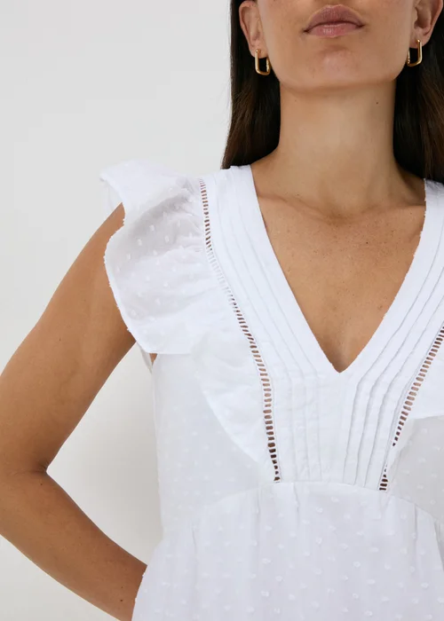 White Spot V-Neck Frill Midi Dress - 8 Image 3
