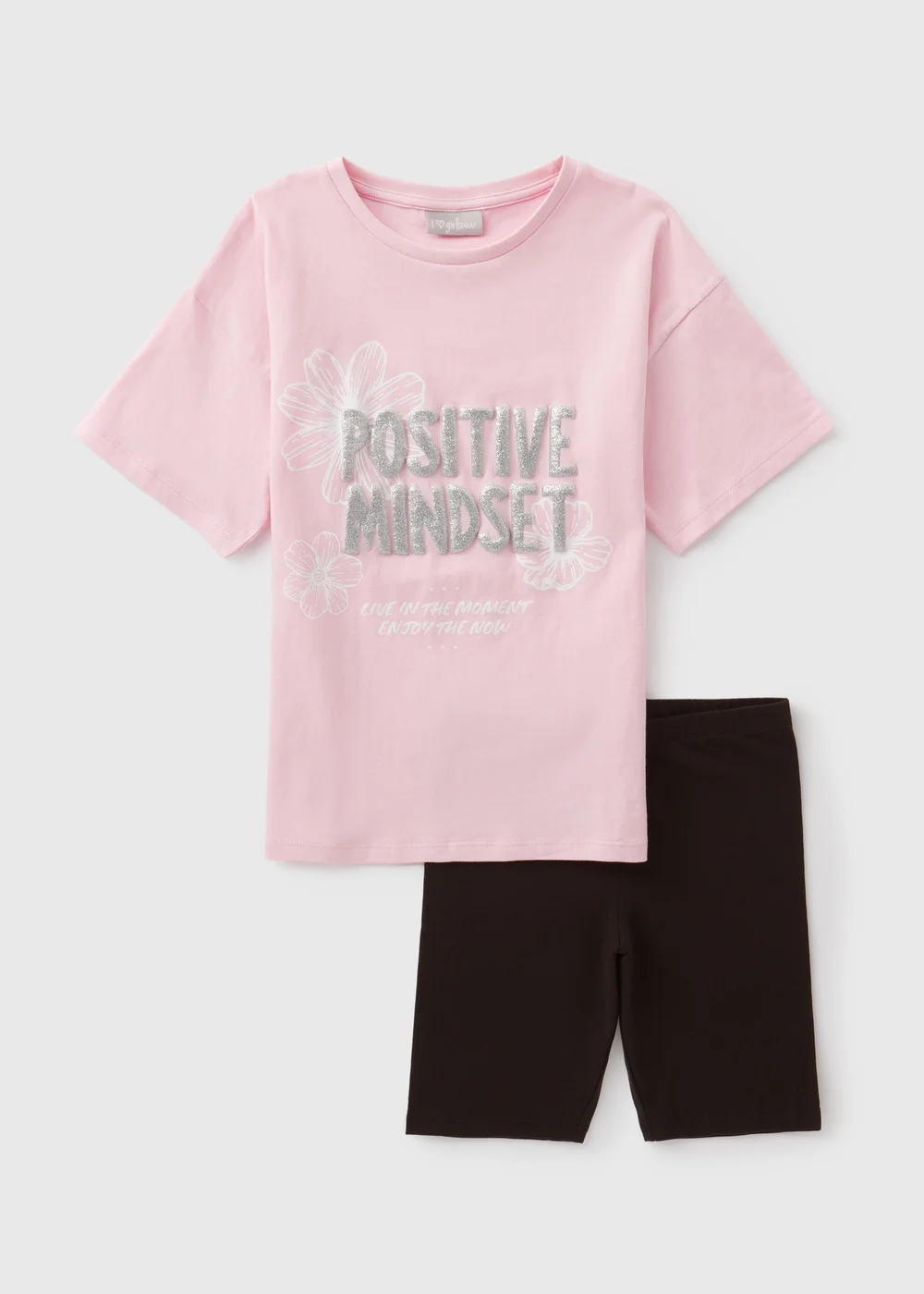 Girls Pink Positive Top & Shorts Set (7-15yrs) - Age 7 Years Image 1