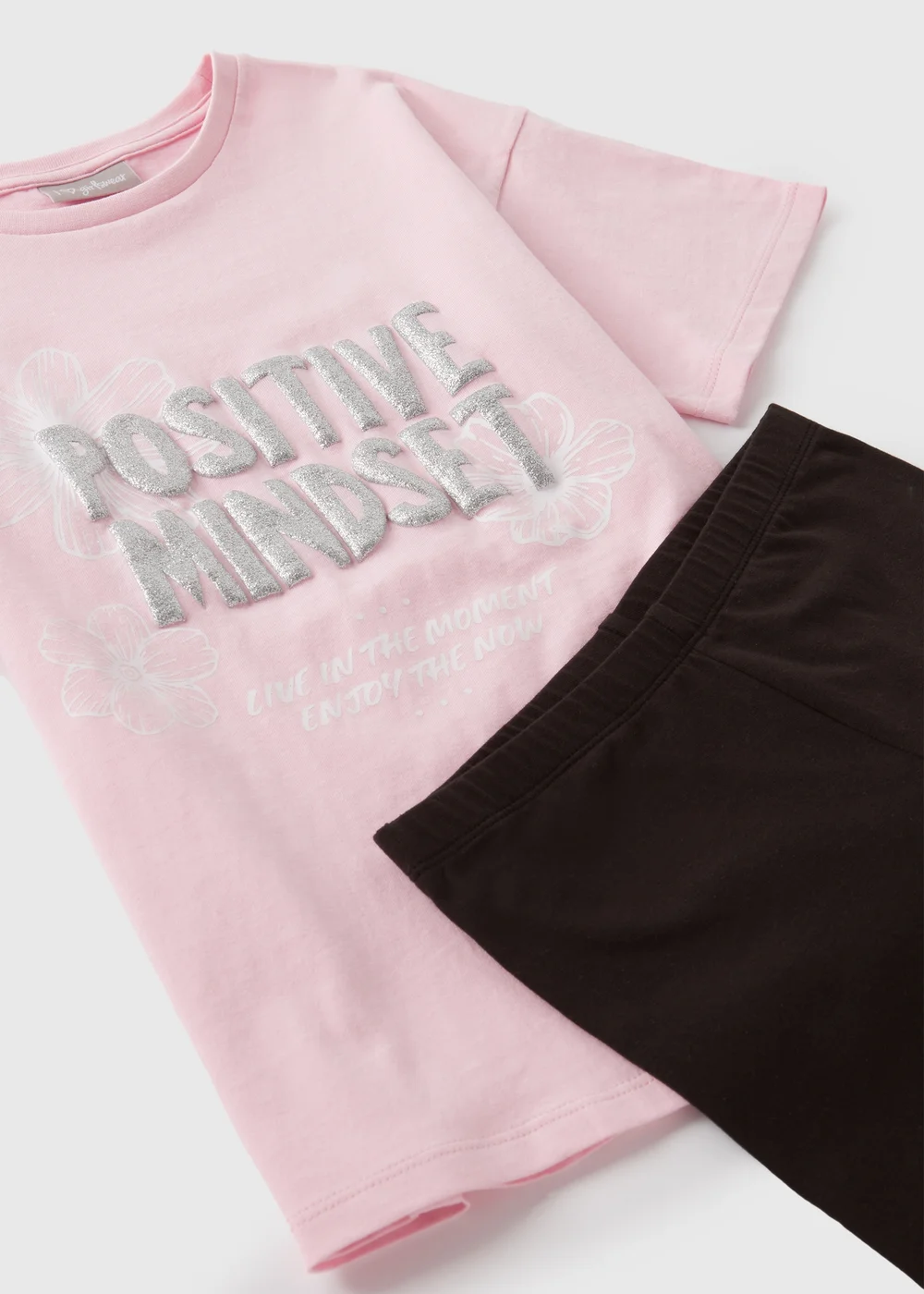 Girls Pink Positive Top & Shorts Set (7-15yrs) - Age 7 Years Image 2