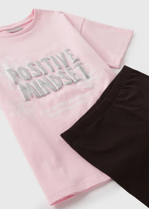 Girls Pink Positive Top & Shorts Set (7-15yrs) - Age 7 Years Image 2
