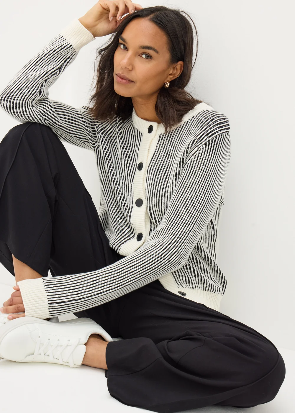 Et Vous Cream Monochrome Stripe Cardigan - 8 Image 1