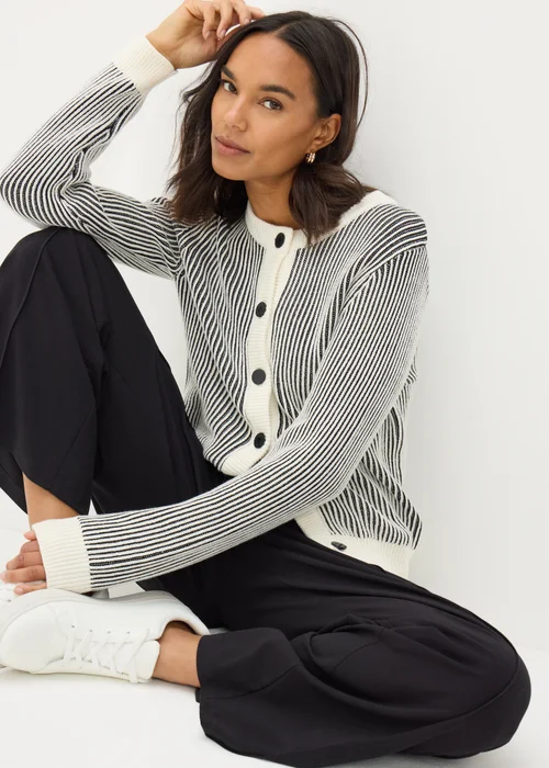 Et Vous Cream Monochrome Stripe Cardigan - 8 Image 1