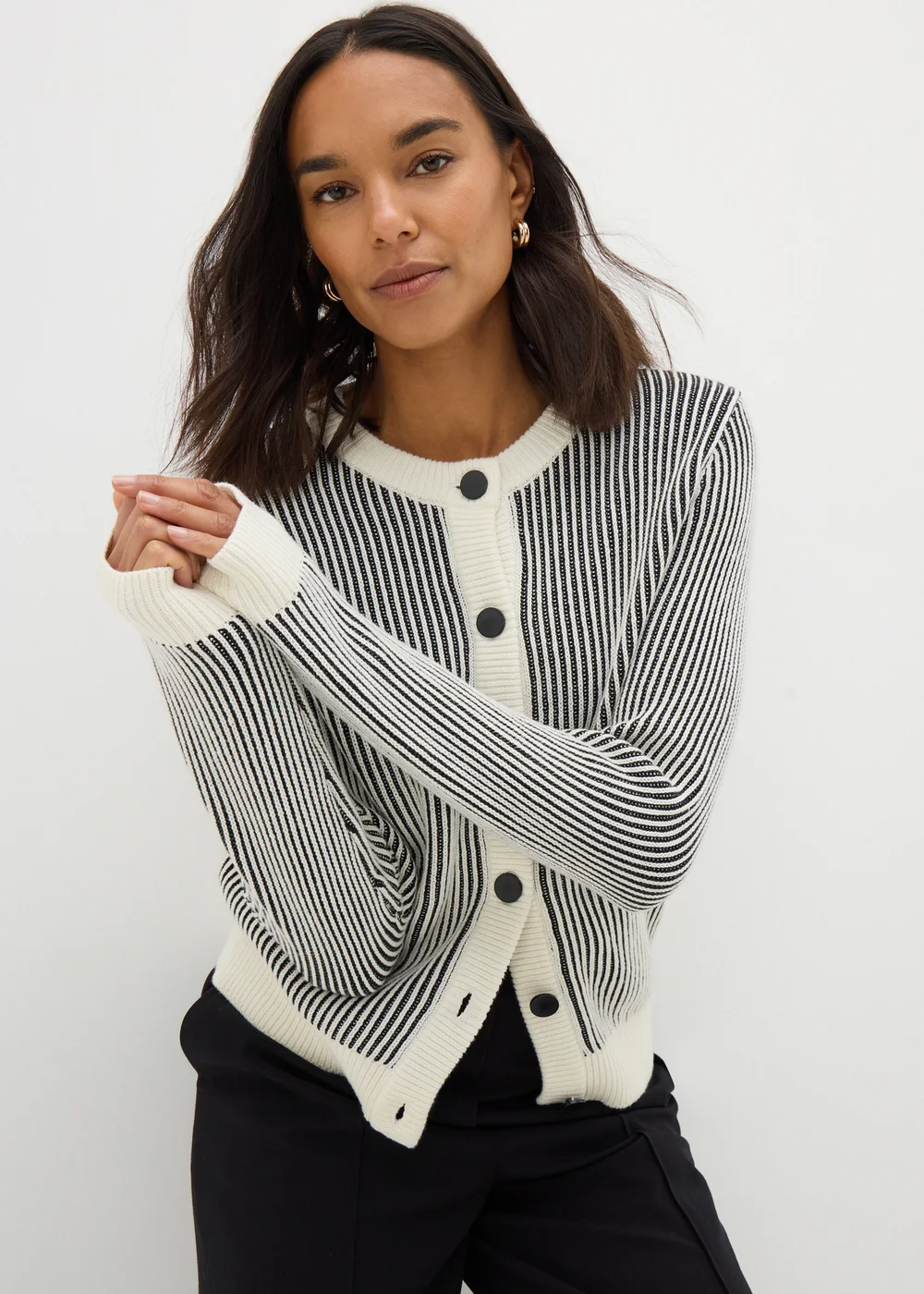 Et Vous Cream Monochrome Stripe Cardigan - 8 Image 2