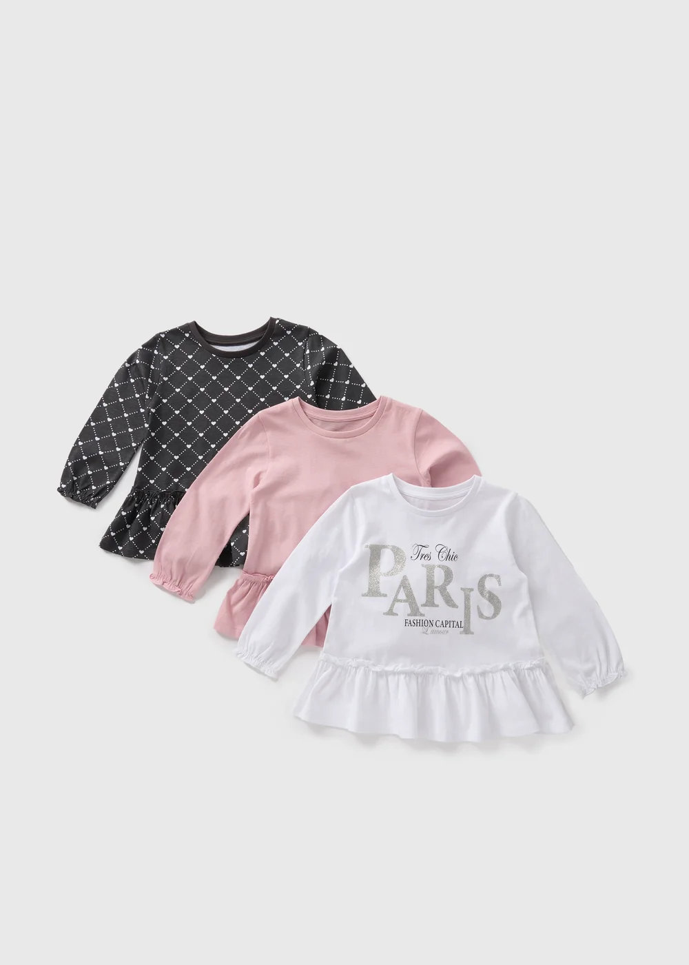 3 Pack Girls Multicolour Paris Long Sleeve Tops (1-7yrs) - 2-3 Yrs Image 1