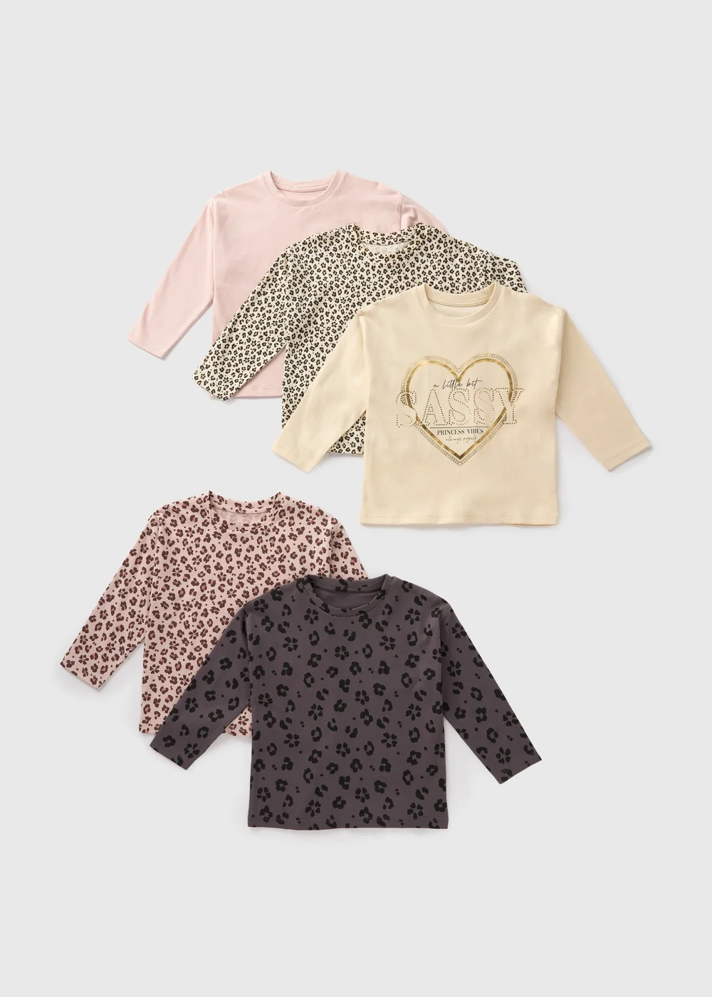 5 Pack Girls Leopard Print Long Sleeve Tops (1-7yrs) - 1-1.5 Yrs Image 1