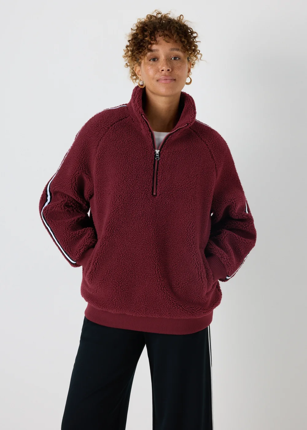 Burgundy Borg Half Zip Jumper - S Image 1