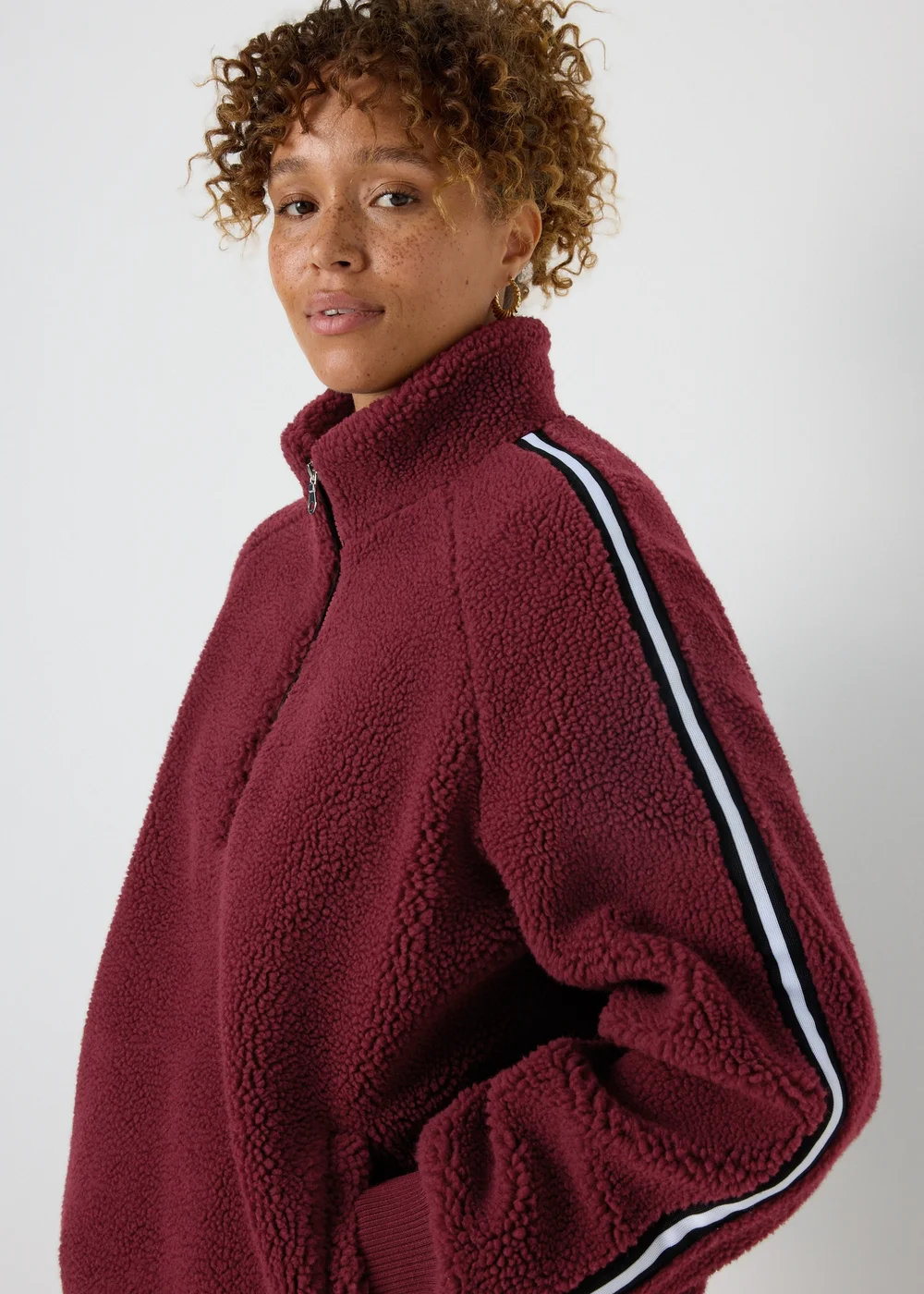 Burgundy Borg Half Zip Jumper - S Image 3