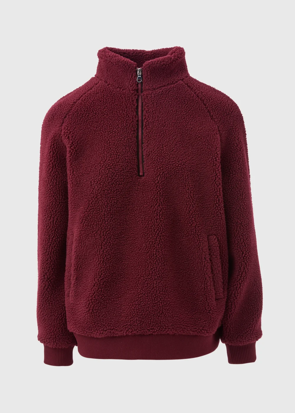 Burgundy Borg Half Zip Jumper - S Image 4