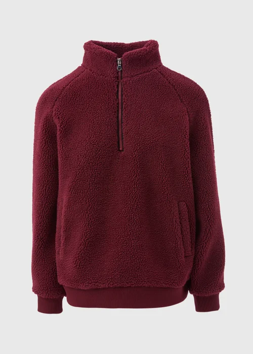 Burgundy Borg Half Zip Jumper - S Image 4