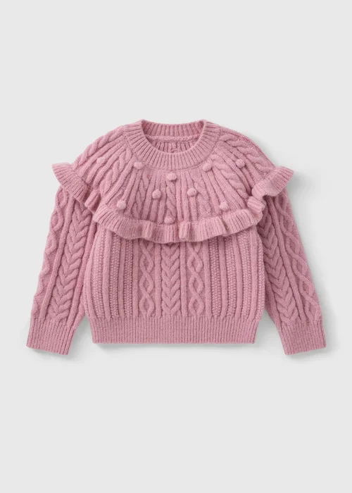Girls Pink Cable Knit Frill Jumper (1-7yrs) - 1-1.5 Yrs Image 1