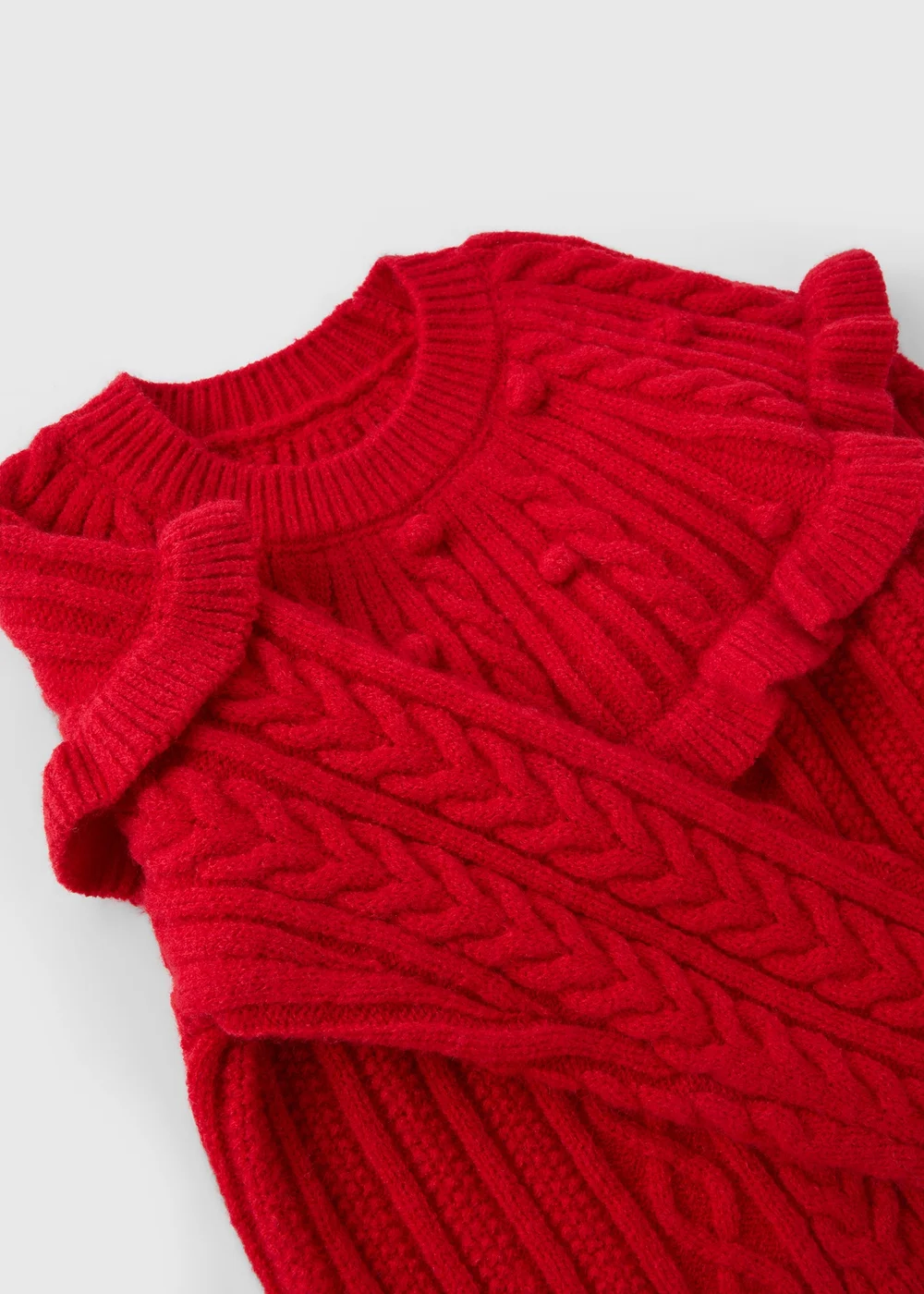Girls Red Cable Knit Frill Jumper (1-7yrs) - 1-1.5 Yrs Image 2