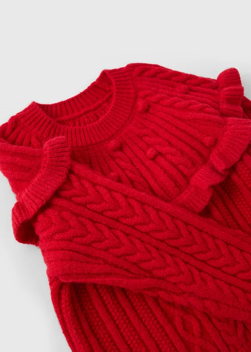 Girls Red Cable Knit Frill Jumper (1-7yrs) - 1-1.5 Yrs Image 2