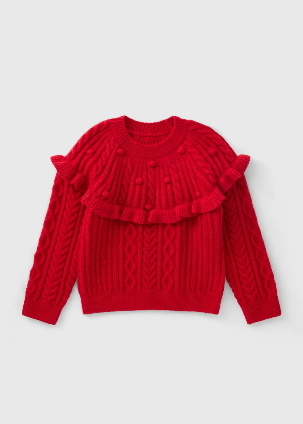 Girls Red Cable Knit Frill Jumper (1-7yrs) - 1-1.5 Yrs Image 1