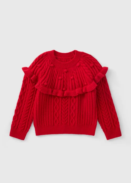 Girls Red Cable Knit Frill Jumper (1-7yrs) - 1-1.5 Yrs Image 1