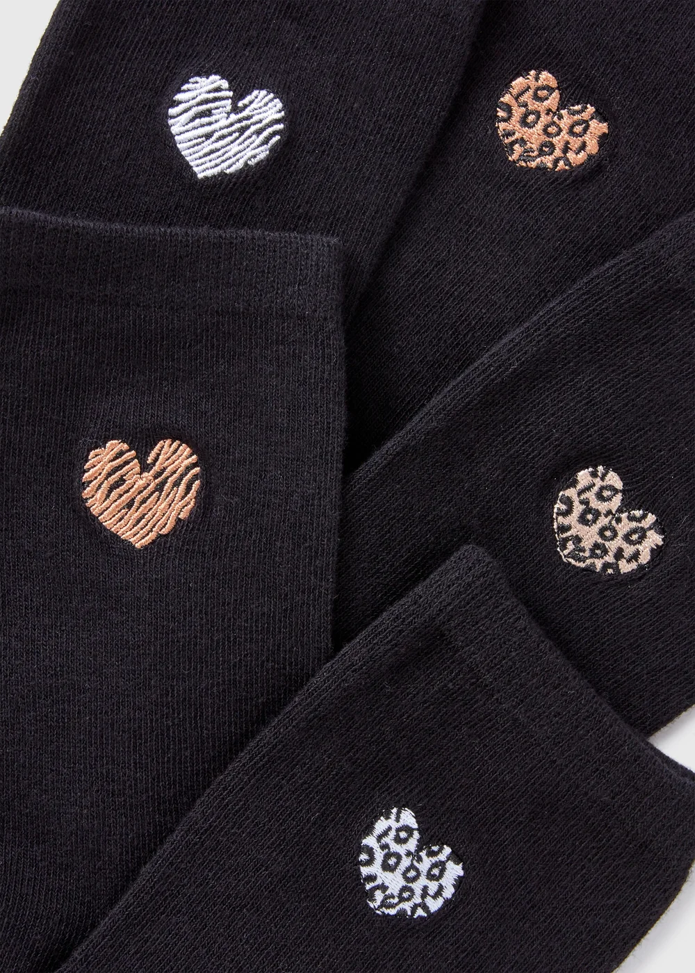 5 Pack Black Heart Embroidered Crew Socks - One Size Image 2