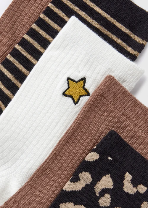 5 Pack Brown Animal Print Crew Socks - One Size Image 2