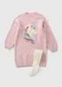 Girls Pink Knitted Unicorn Dress & Tights (1-7yrs) - 1 to 1 half years Image 1
