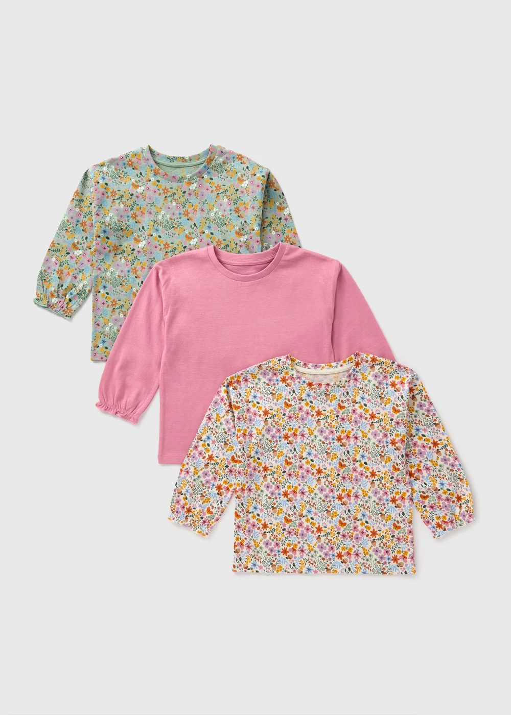 3 Pack Girls Multicolour Floral Tops (1-7yrs) - 1-1.5 Yrs Image 1