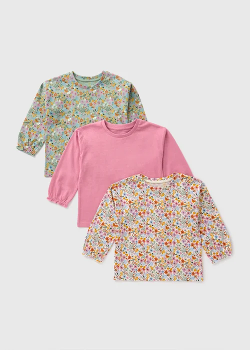 3 Pack Girls Multicolour Floral Tops (1-7yrs) - 1-1.5 Yrs Image 1