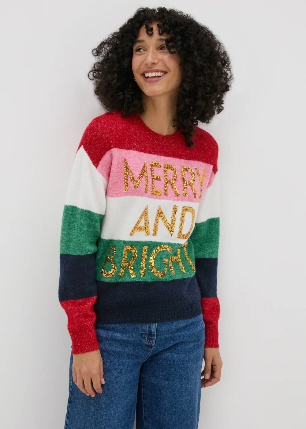 Joyful Multicolour Stripe Merry And Bright Jumper - XS Image 1