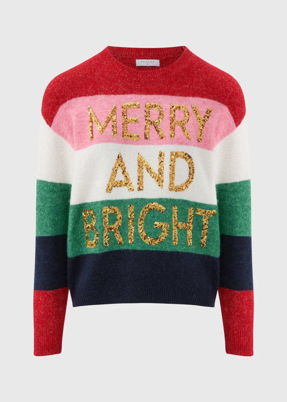 Joyful Multicolour Stripe Merry And Bright Jumper - XS Image 4
