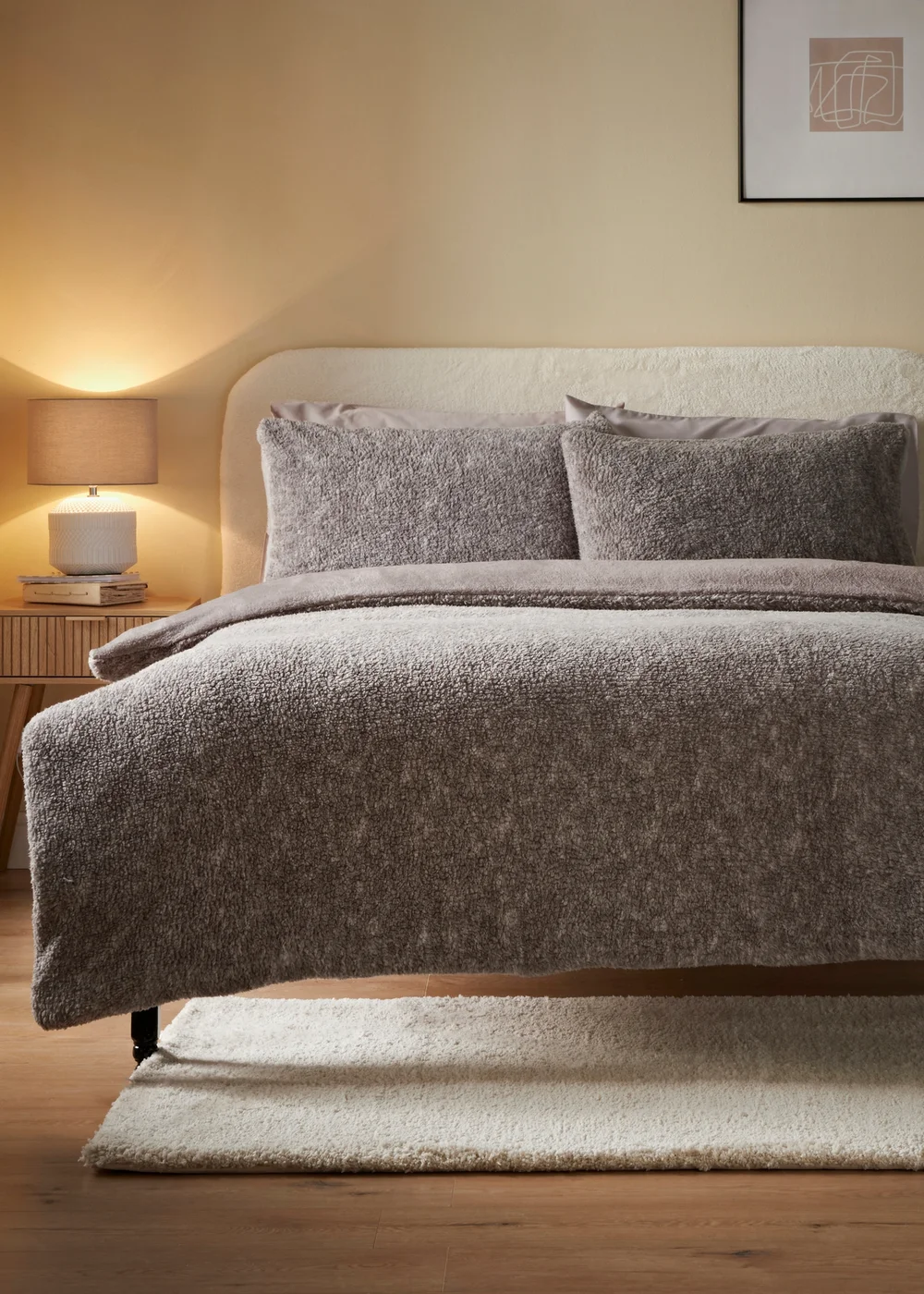 Grey Marl Teddy Fleece Duvet Set - Single Image 1