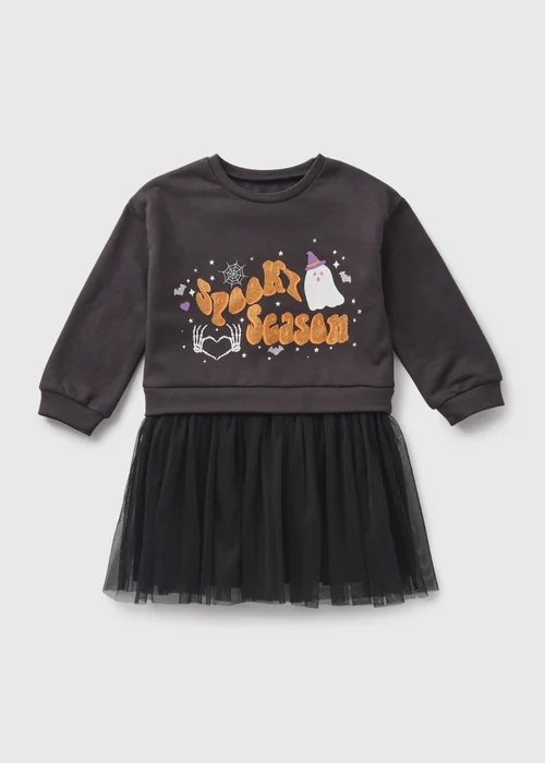 Girls Black Spooky Season Mesh Sweater Dress (1-10yrs) - 1 to 1 half years Image 1