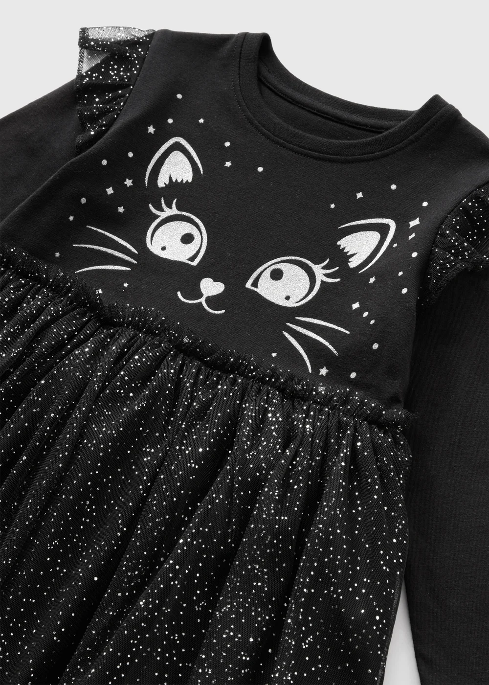 Girls Black Cat Mesh Dress (1-7yrs) - Age 2 - 3 Years Image 2